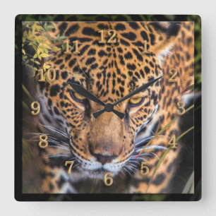 LEOPARD JUNGLE ENCOUNTER QUADRATISCHE WANDUHR