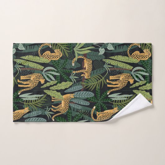 Leopard Jungle Forest Illustration Seamless Badhandtuch Set (Handtuch)