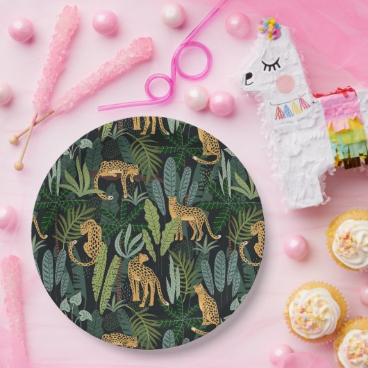 Leopard Jungle Forest Illustration Seamless Custom Pappteller (Party)
