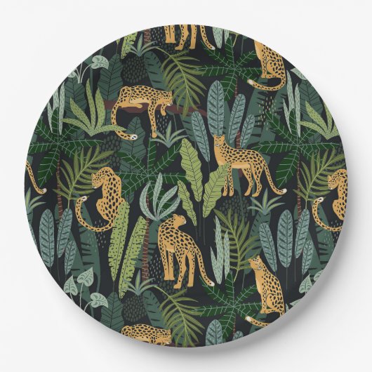 Leopard Jungle Forest Illustration Seamless Custom Pappteller (Vorderseite)