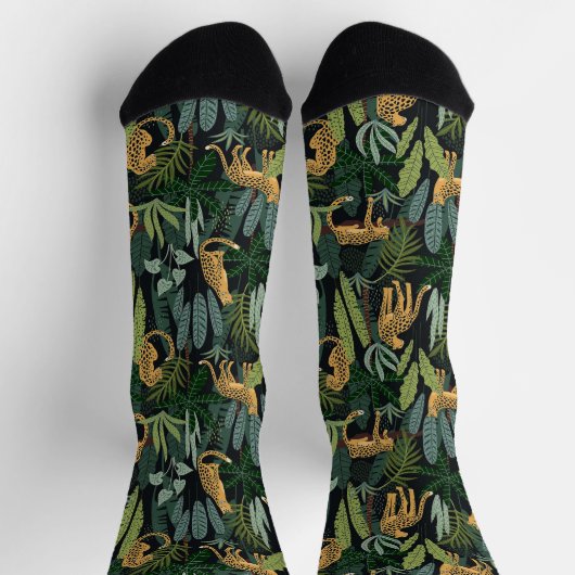 Leopard Jungle Forest Illustration Seamless Custom Socken (Oben)