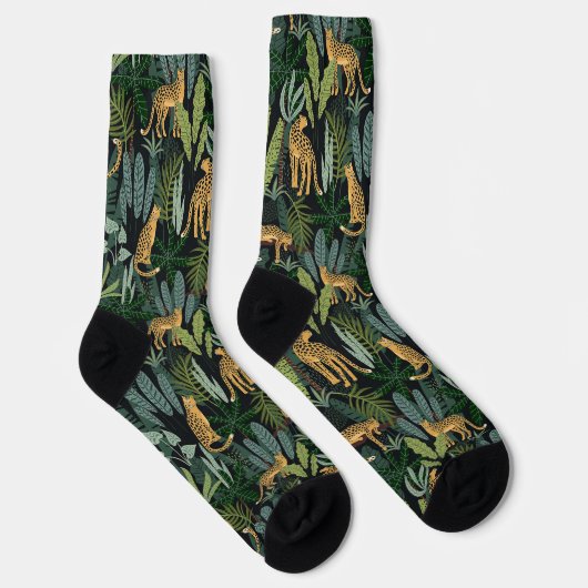 Leopard Jungle Forest Illustration Seamless Custom Socken (Rechts)