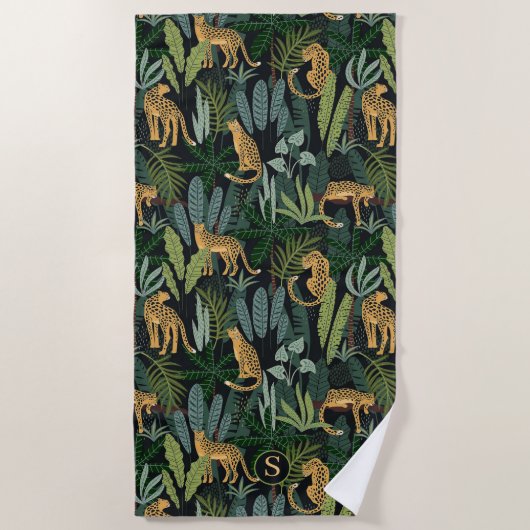 Leopard Jungle Forest Illustration Seamless Custom Strandtuch (Vorderseite)