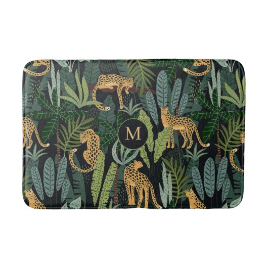 Leopard Jungle Forest Illustration Seamless Patter Badematte (Vorderseite)