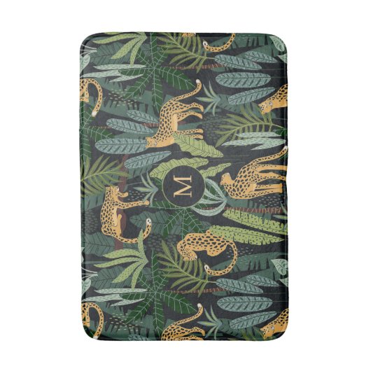 Leopard Jungle Forest Illustration Seamless Patter Badematte (Vorderseite Vertikal)