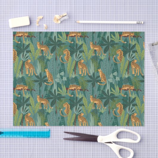 Leopard Jungle Muster Grüner Hintergrund Seidenpapier (Handwerk)