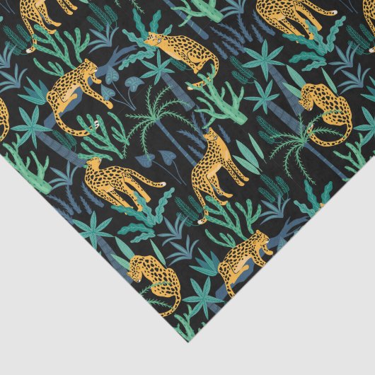 Leopard Jungle Muster Schwarzer Hintergrund Seidenpapier (Ausschnitt)