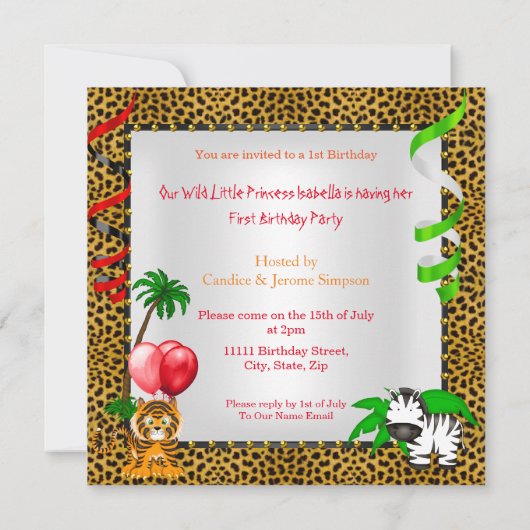 Leopard Jungle Safari Wild Ethnic Einladung (Rückseite)