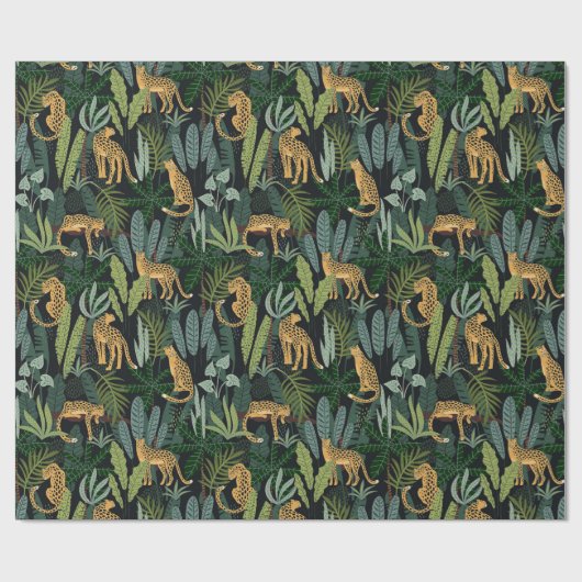Leopard-Jungle-WaldIllustration Nahtlos Geschenkpapier (Flach)