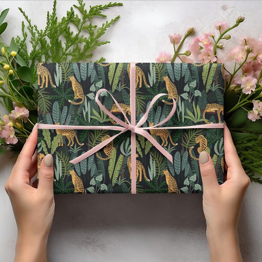 Leopard-Jungle-WaldIllustration Nahtlos Geschenkpapier