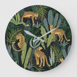 Leopard-Jungle-WaldIllustration Nahtlos Große Wanduhr