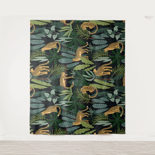 Leopard-Jungle-WaldIllustration Nahtlos Wandteppich (Vorderseite)