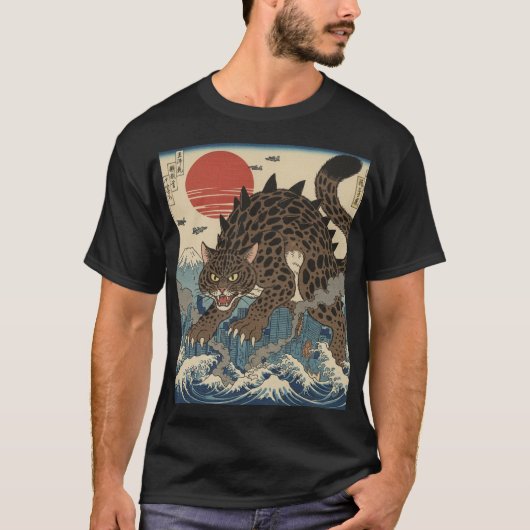 Leopard Kaiju Ukiyo-e Wave T-Shirt (Vorderseite)