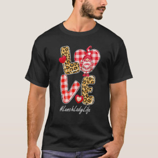 Leopard Kariert Heart Liebe Lunch Lady Gnome Valen T-Shirt