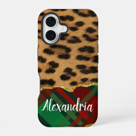 Leopard Kariert iPhone 16 Hülle (Rückseite)