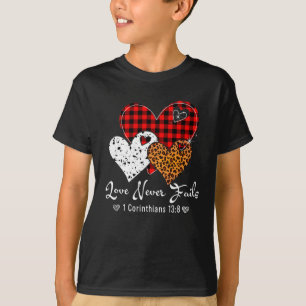 Leopard Kariert Print Heart Valentine Liebe nie T-Shirt