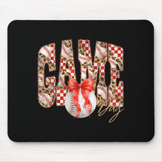 Leopard kariert Spieltag Baseball Kokette Schleife Mousepad (Vorne)