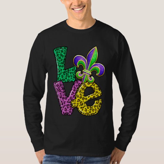 Leopard Karierte Liebe mit Fleur D Lis Mardi Gras T-Shirt (Vorderseite)