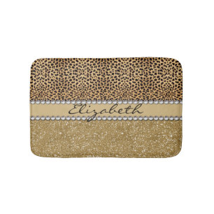 Leopard-Kassagold-Glitzer-diamante de imitación Badematte