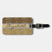 Leopard-Kassagold-Glitzer-diamante de imitación Gepäckanhänger (Vorderseite horizontal)