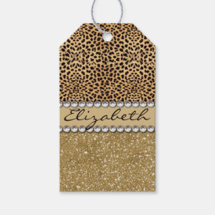 Leopard-Kassagold-Glitzer-diamante de imitación Geschenkanhänger