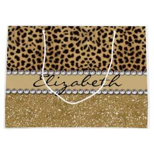 Leopard-Kassagold-Glitzer-diamante de imitación Große Geschenktüte