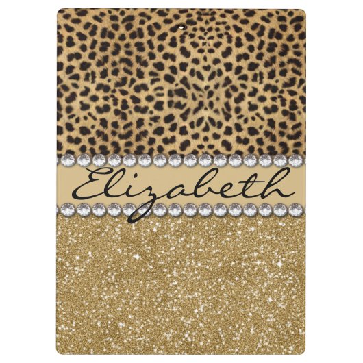 Leopard-Kassagold-Glitzer-diamante de imitación Klemmbrett (Rückseite)