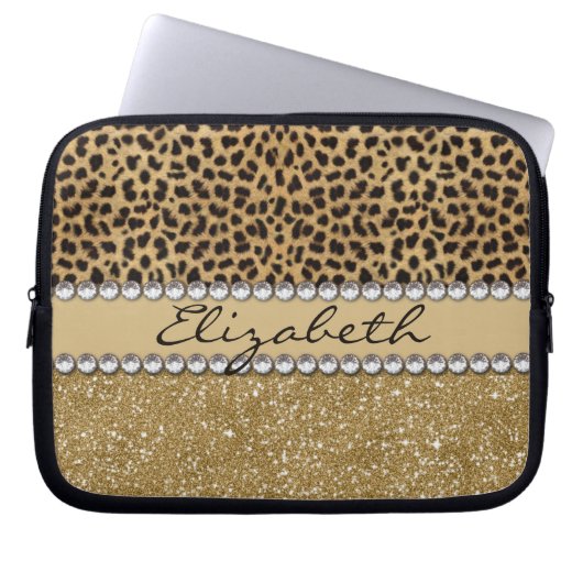 Leopard-Kassagold-Glitzer-diamante de imitación Laptopschutzhülle (Vorderseite)