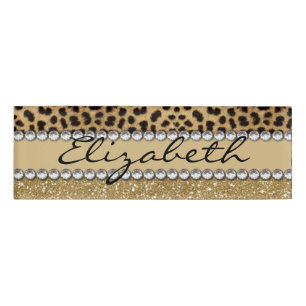 Leopard-Kassagold-Glitzer-diamante de imitación Namenschild