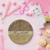 Leopard-Kassagold-Glitzer-diamante de imitación Pappteller (Party)