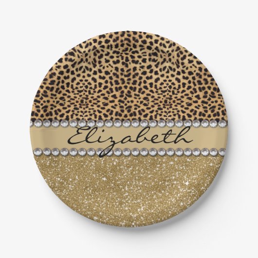 Leopard-Kassagold-Glitzer-diamante de imitación Pappteller (Vorderseite)
