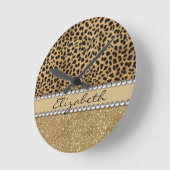 Leopard-Kassagold-Glitzer-diamante de imitación Runde Wanduhr (Winkel)