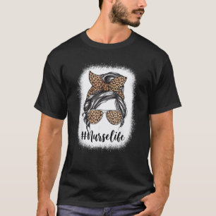 Leopard-Krankenschwester-Leben Unordentliche Bun-H T-Shirt
