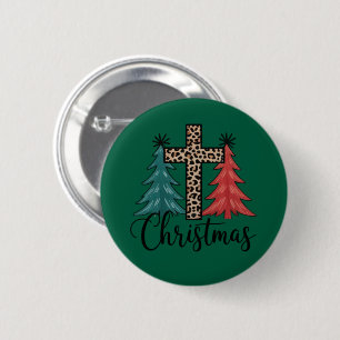 Leopard Kreuz Weihnachtsbäume Christlich  Button