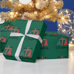Leopard Kreuz Weihnachtsbäume Christlich  Geschenkpapier