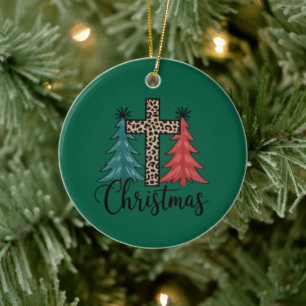 Leopard-Kreuz-Weihnachtsbäume Christlich Keramik Ornament