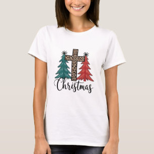 Leopard Kreuz Weihnachtsbäume Christlich T-Shirt
