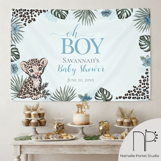 Leopard-Küken Blau Baby Shower Banner