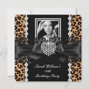 Leopard Lace Diamant Herz Foto Geburtstagsfeier 2 Einladung