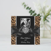 Leopard Lace Diamond Heart Foto Birthday Party Einladung (Stehend Vorderseite)