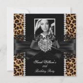 Leopard Lace Diamond Heart Foto Birthday Party Einladung (Vorderseite)
