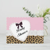 Leopard Lace Heart Baby Dusche Einladung (Stehend Vorderseite)