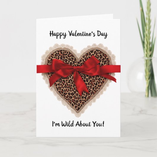 Leopard Lace Red Ribbon Valentine's Day Heart Karte (Vorderseite)
