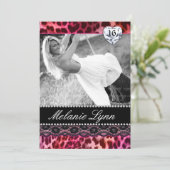 Leopard Lace Sweet 16 Party Einladendes Herz Rosa Einladung (Stehend Vorderseite)
