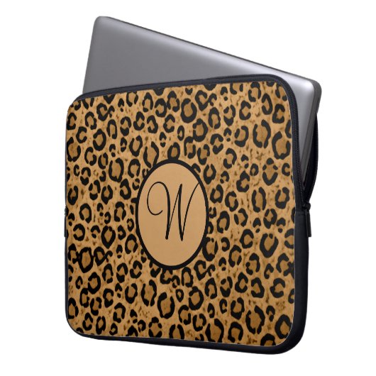 Leopard-Laptop-Hülse mit Initiale Laptopschutzhülle (Vorderseite Links)