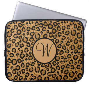 Leopard-Laptop-Hülse mit Initiale Laptopschutzhülle