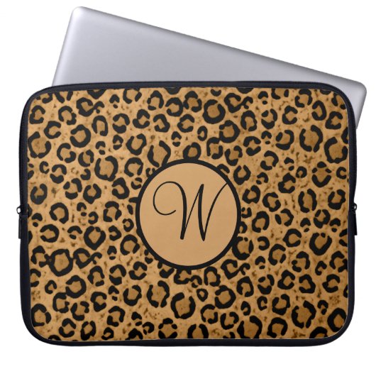 Leopard-Laptop-Hülse mit Initiale Laptopschutzhülle (Vorderseite)