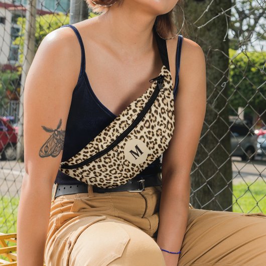 Leopard Leder Druckmuster Monogramm Bauchtasche