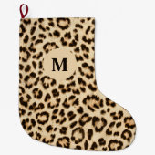 Leopard Leder Druckmuster Monogramm Großer Weihnachtsstrumpf (Vorderseite)