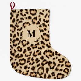 Leopard Leder Druckmuster Monogramm Großer Weihnachtsstrumpf